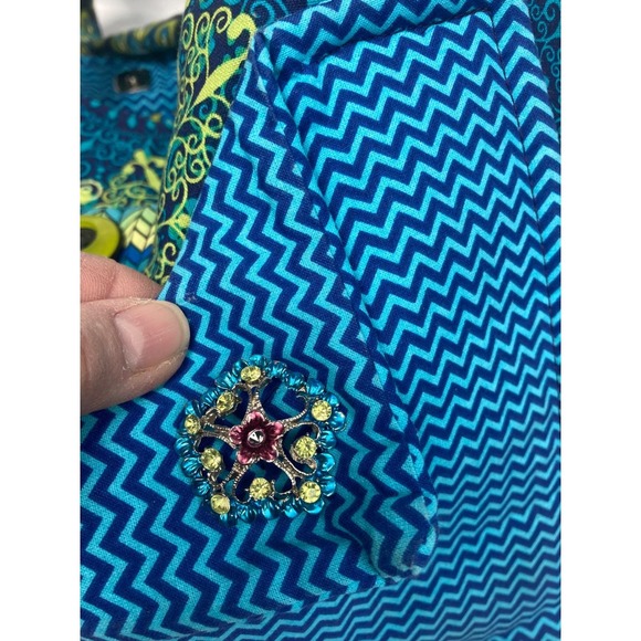 Handmade Peacock-Pattern Quilted Tote Bag – Blue/Green Fabric – 13" x 5" x 10" - Picture 7 of 11